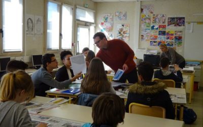 Atelier monotype en 4ème avec Michel Bidet, artiste en résidence au collège