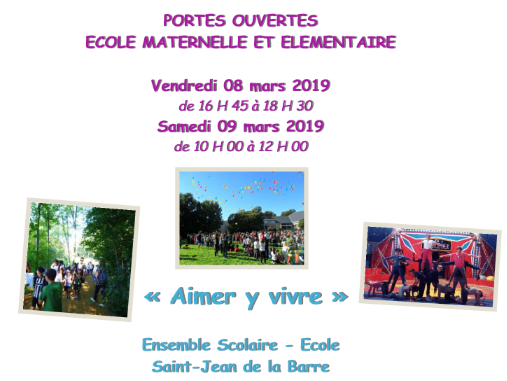 Vendredi 8 et samedi 9 Mars 2019 : Portes Ouvertes École maternelle et élémentaire